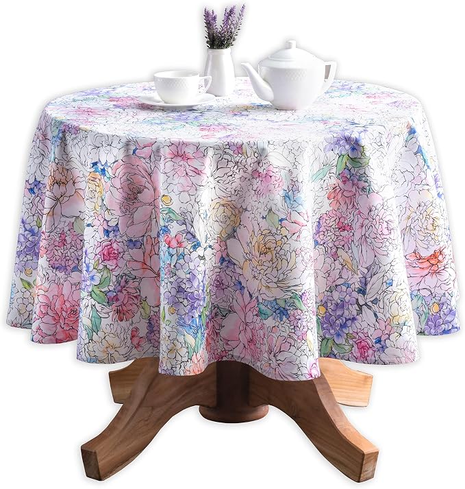 Maison d' Hermine Table Cloth Round Table 100% Cotton 69 Round Inches Tablecloth Reusable Decorative for Dining Kitchen Room Farmhouse Party Home Hotel Restaurant Spring Summer - Floral Love