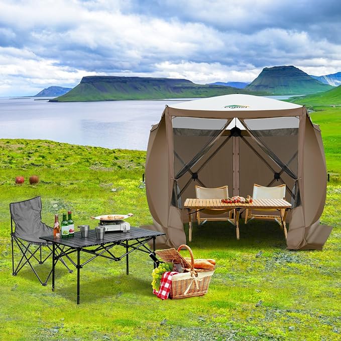 COBIZI 10x10 FT Pop up Gazebo, Popup Canopy tent,Screened In Gazebos with sidewalls, Waterproof Portable Outdoor Small Screen tents Sun Shelter,carpas para patio for Camping, Garden and Backyard,Brown