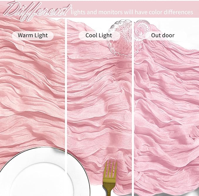 12 Pack Light Pink Cheesecloth Table Runner 17 x 108 Inch Gauze Table Runner Fabric Semi Sheer Cheese Cloth Table Decor Bulk for Rustic Romantic Wedding Baby Shower Table Decoration