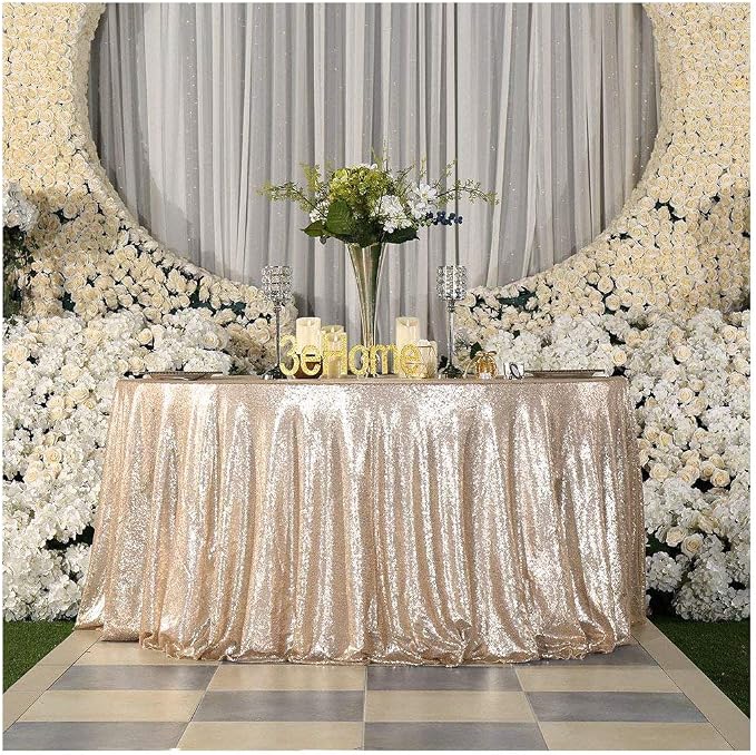 Poise3EHome 120-Inch Round Sequin Tablecloth for Party Cake Dessert Table Exhibition Events, Champagne