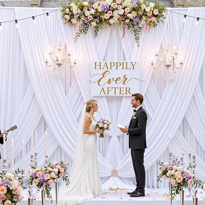 10ftx12ft Wrinkle Free White Backdrop Curtain for Wedding Parties, Silky Polyester 12 ft Long Photo Backdrop Drapes Back Drop Cloth Drapery for Birthday Baby Shower Photography Background