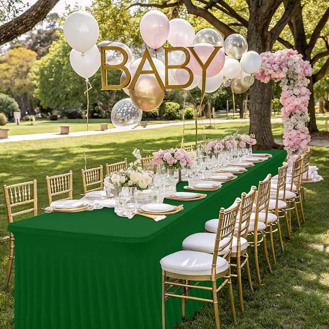 Smiry Spandex Tablecloth, Elastic Fitted Stretch Tablecloth for 4FT Rectangle Tables, Waterproof Washable Table Cover Skirt for Outdoor, Wedding, Banquet & Parties (Emerald Green, 48Lx30Wx30H Inch)