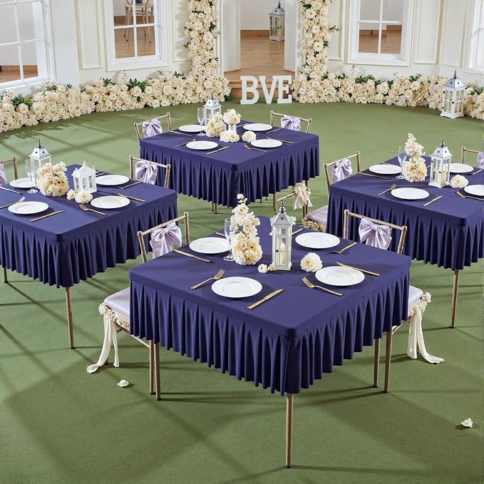 34x34 Inch Navy Blue Spandex Square Tablecloth,Wrinkle Free Navy Blue Fitted Table Cloth for Square Tables,Washable Pleated Table Cover for Wedding Birthday Cocktail Party Buffet Dinner Camping