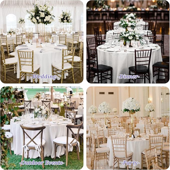 8 Pack White Round Tablecloths - 90 Inch Round Table Cloths Washable Polyester Tablecloths for Wrinkle Resistant Decorative Fabric Table Cover for Dining Wedding Party Banquet