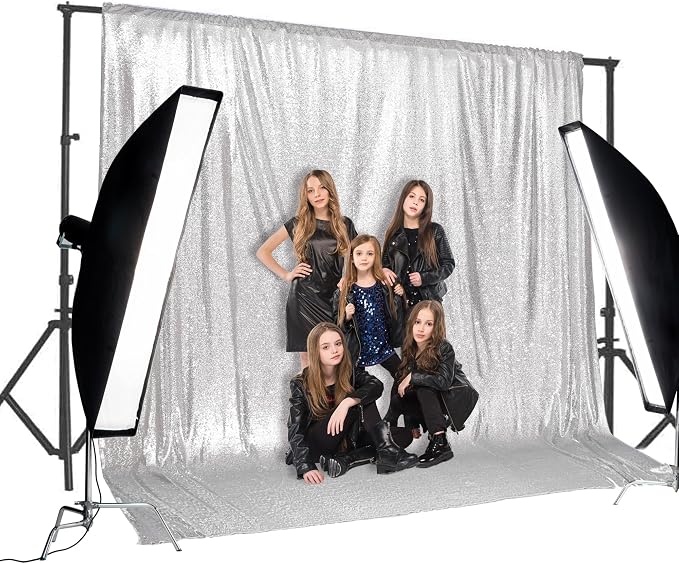 PartyDelight Silver Sequin Backdrop 20x10ft 4 Inch Rod Pocket | 3mm stitched silver sequins on mesh backing with 4 inch rod pocket for extra wide stages banquet walls group photos and large