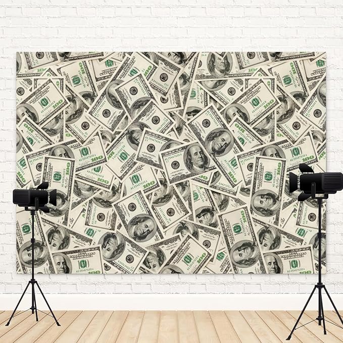 6x4ft Money Backdrop US Dollar Banknotes Theme Photography Background Benjamin Franklin 100 Dollar Bill Cash Currency Birthday Banner Decorations Kids Adults Portrait Photo Booth Prop