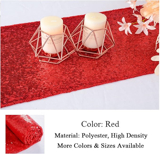 ShinyBeauty Red Table Runners 108 Inches Long Sequin Table Runner Christmas Decorations Sparkletable Linen for Wedding, Party,Outdoor,Cake Table Decor (12"X108",20 Packs)