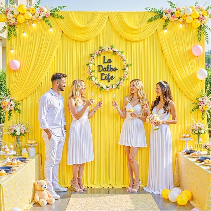 Yellow Backdrop Curtain for Parties Wrinkle Free Lemon Yellow Photo Curtains Backdrop Drapes Fabric Decoration for Birthday Party Wedding Baby Shower 5ft x 8ft,2 Panels
