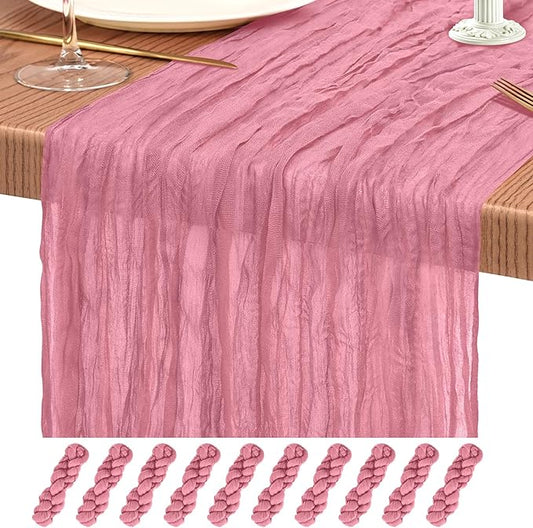 10 Pack Dusty Rose Cheesecloth Table Runner 10FT Boho Gauze Cheese Cloth Table Runners Romantic Rustic Sheer Table Decorations for Wedding Party Baby Shower Birthday Holiday Home
