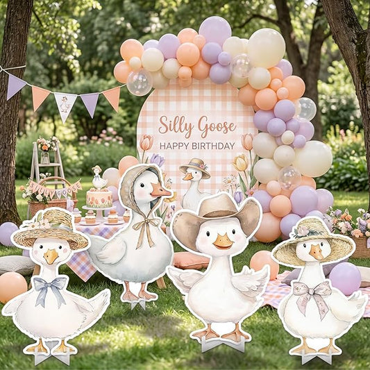 Honoson 4 Pcs Large 21" x 30" One Silly Goose Birthday Cardboard Cutouts Silly Goose Baby Shower Backdrop One Birthday Party Decorations for Lawn Yard Signs Party Supplies Photo Booth Props