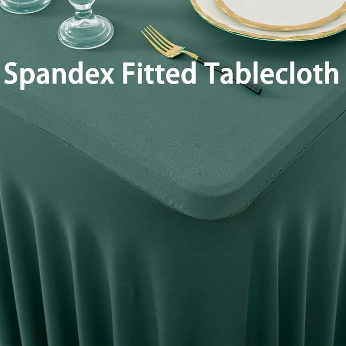 4 Pack Hunter Green Spandex Tablecloths for 8 Foot Rectangle Tables, Wrinkle Free Fitted Tablecover 8ft Stretchy Table Clothes with Skirt for Weddings Birthday Party Banquet Baby Shower
