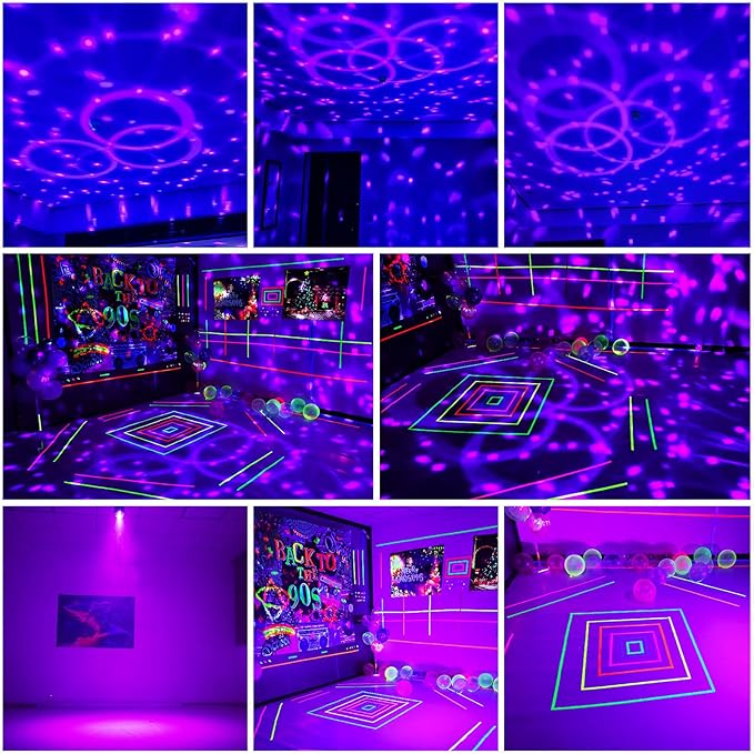 2 in 1 Glow Party Black Light Disco Ball Light with Sound Activated Strobe Dj Party Lights Black Lights, for Halloween Christmas Birthday Decor Classroom Room Family Party Decor