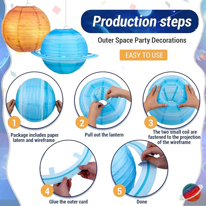 Hortsun 8 pcs 12inch Space Paper Lanterns,Hanging Planets Lanterns, Out of This World Solar System for Classroom Birthday Party Decor, Outer Space Theme Hanging Decorations