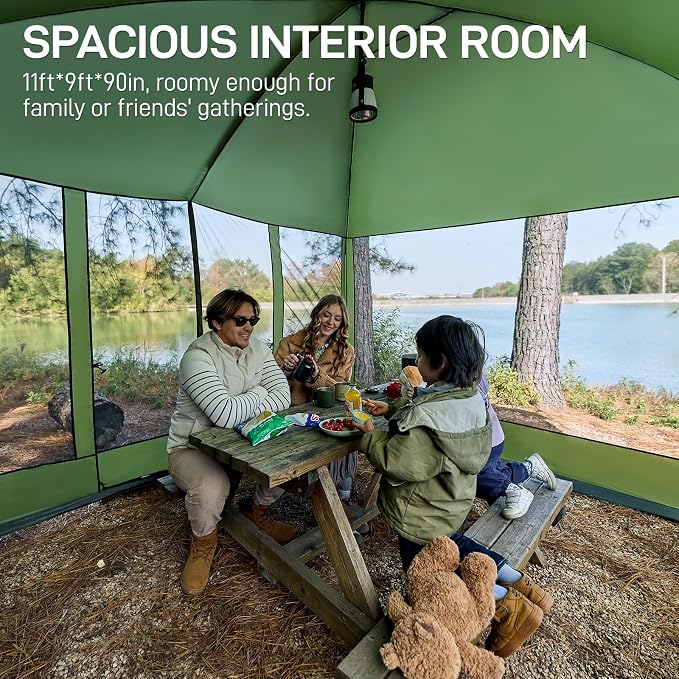 EVER ADVANCED Magnetic Screen House Room 11x9ft, Hands-Free Entry,Screenhouse with Sun Protection for Camping&Picnic, 11x9ftCamping Tent Canopy Shelter with Mesh, Green