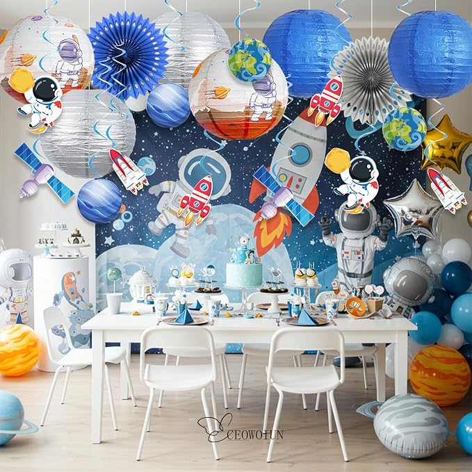 20 Pcs Astronaut Hanging Swirl Decorations Space Birthday Party Decorations Space Paper Lanterns For Outer Space Themed Parties, Birthday