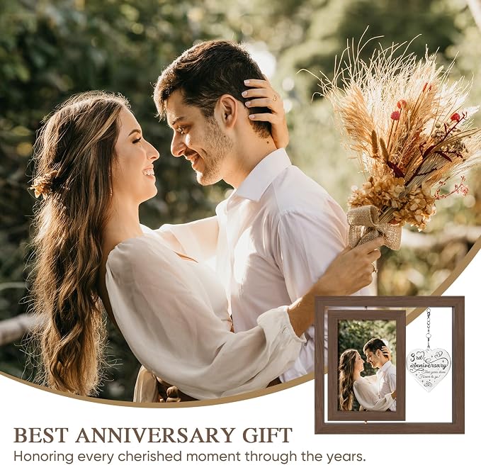 3 Year Anniversary Picture Frame Gifts for Him Her Couple Men Women Husband Wife Boyfriend Girlfriend, 3rd Anniversary Wood Gifts, Best Three Third Year Gift Decorations