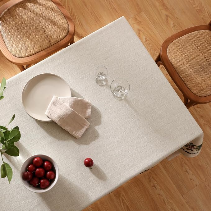 ISAENNE Designer Vintage Linen Rectangular Tablecloth,87"x55"-Carol G | French Elegant Beautiful Table Cloth for Rectangle Table,Light Beige,Decoration,Dining Room,Kitchen,Thanksgiving,Christmas