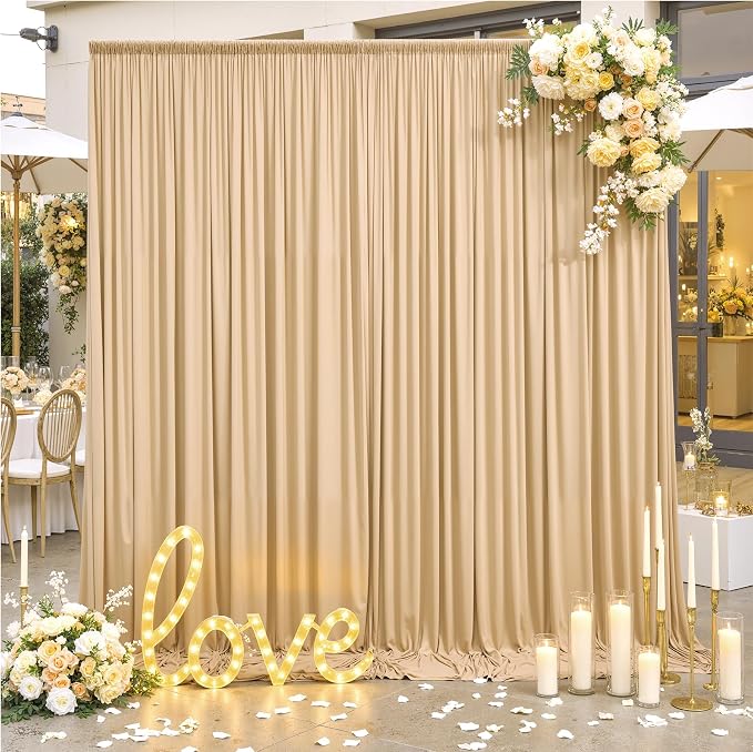 10ft×12ft Champagne Backdrop Curtain for Wedding Parties, 2 Panels Wrinkle Free Polyester Photo Backdrop Drapes Back Drop Cloth for Birthday Photography Background