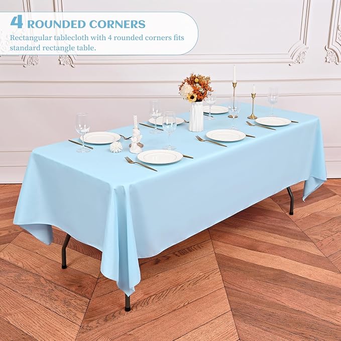 Showgeous 4 Pack Light Blue Tablecloths for 8 Foot Rectangle Tables 60 x 126 Inch, 8ft Rectangular Washable Polyester Table Cover for Wedding Party Banquet