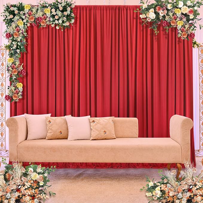 30ft×8ft Wrinkle Free Red Backdrop Curtain for Party, 6 Panels 5×8ft Thick Silky Polyester Red Photo Backdrops Drapes Curtains for Birthday Baby Shower Themed Parties Wedding Photography