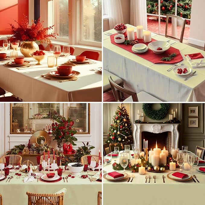 Rectangle Tablecloths 90x132 Inch 10 Pack Ivory Tablecloth for 6ft Washable Decorative Linen Polyester Table Cloths for 8ft Dining Table Banquets Buffet Parties and Wedding