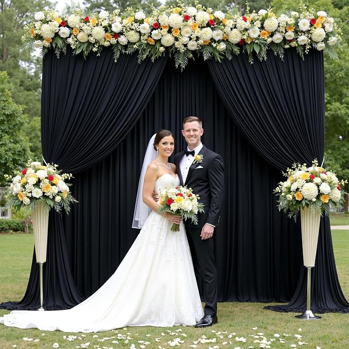 60x14ft Black Backdrop Curtains for Wedding Party, 12 Panels 14 ft Long Back Drop Cloth, Wrinkle-Free Polyester Drapes for Birthday, Baby Shower, Stage Photography Background