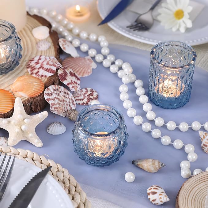 DARJEN Blue Votive Candle Holders Set of 36- Round Candle Holders Bulk, Glass Candle Holder for Wedding Home Decoration, Tea Lights Candle Holders for Wedding Shower, Party & Gift