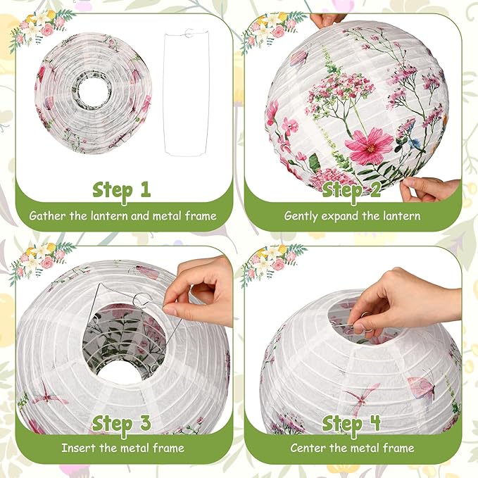 Baquler 12 Pcs Spring Wildflower Paper Lanterns Party Decorations Watercolor Floral Hanging Lantern 3 Styles for Baby in Bloom Baby Shower Wedding Garden Tea Summer Home Indoor Outdoor Party Decor