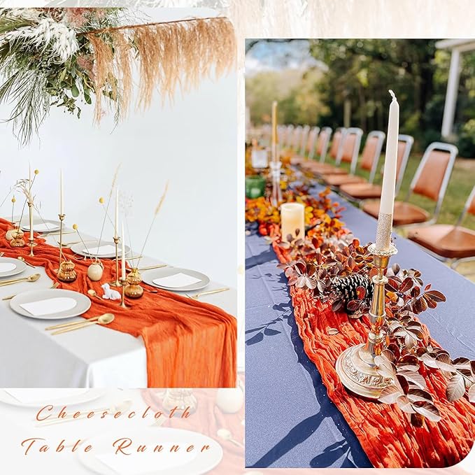 6 Pieces 10FT Orange Cheesecloth Table Runner Boho Gauze Fabric Runner for Tables Rustic Sheer Runner for Wedding Bridal Shower Birthday Holiday Party Cake Table Arbor Decor (35 x 120 Inches Long)