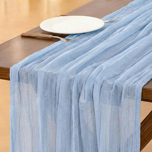 LemonRoad 1 Pcs 20ft Cheesecloth Table Runners Extra Long Boho Rustic Gauze Fabric Cheese Cloth Runner for Wedding Decorations Baby Shower Party Supplies Boho Table Bridal Shower Decor (Light Blue)