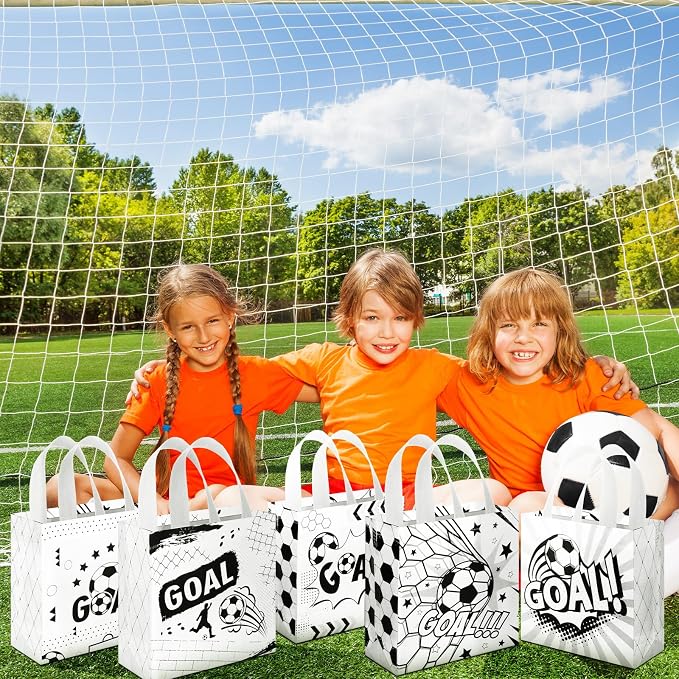 Sweetude 40 Pcs Soccer Gift Party Favor Bags with Handle, Non Woven Goodie Bags Birthday Favor for Birthday Baby Shower Packaging Supplies