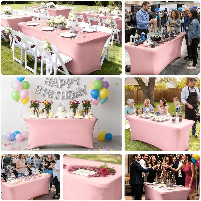 8ft Stretch Spandex Table Cover for Standard Folding Tables[10 Packs, Pink]