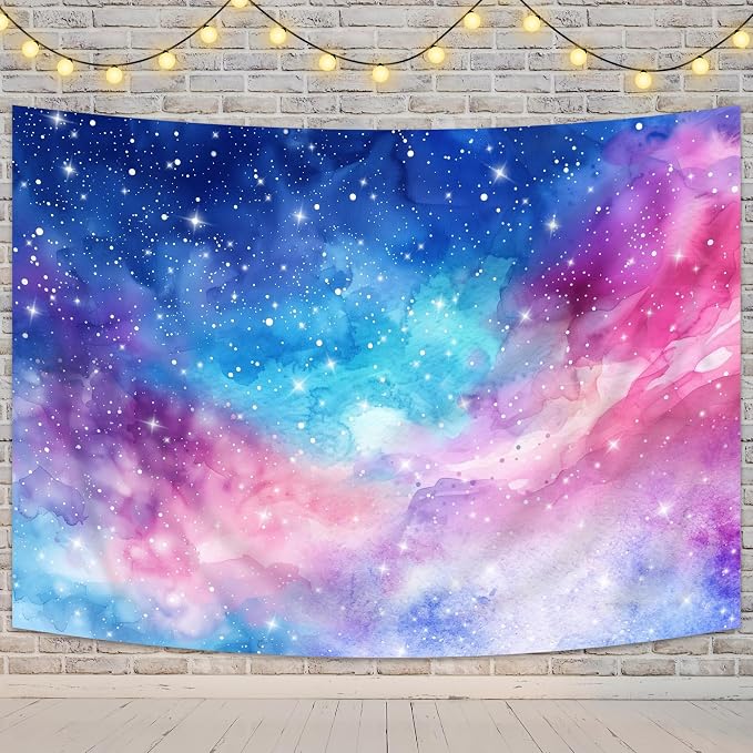 Starry Sky Backdrop Outer Space Galaxy Fantasy Universe Planet Night Star Watercolor Mysterious Pink Purple Photography Background Decoration for Kids Birthday Fabric Photo Shoot Studio Props