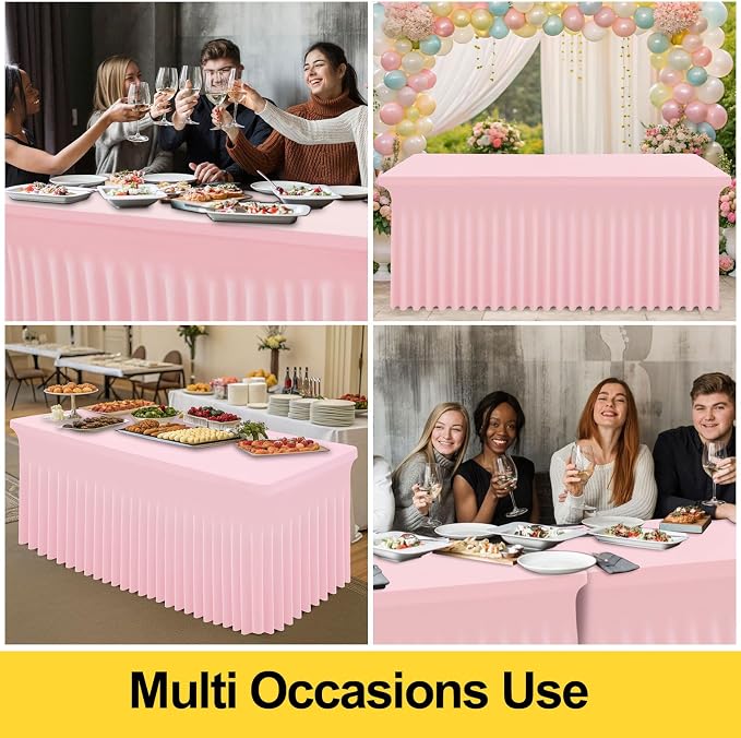 Smiry Spandex Tablecloth, Elastic Fitted Stretch Tablecloth for 8FT Rectangle Tables, Waterproof Washable Table Cover Skirt for Wedding, Banquet & Valentine's Day Parties (Pink, 96Lx30Wx30H Inch)