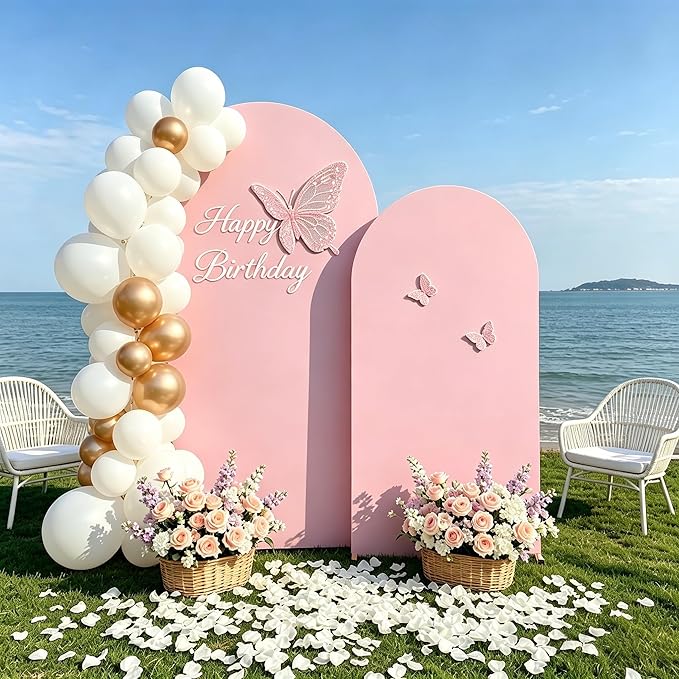 2 Pack Arch Backdrop Stand and Cover Set (7.2FT/6FT), Balloon Arch Stand, Metal Background Arch Stand, Backdrop Arch Frame, Wedding Arch for Backdrop (Pink Cover)