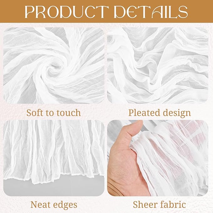 Pesonlook 8 Pack Cheesecloth Table Runner, 10Ft Boho Gauze Table Runner 35×120 Inch Rustic Romantic Long Table Runner for Wedding Party Bridal Shower Thanksgiving Christmas Decoration (White)