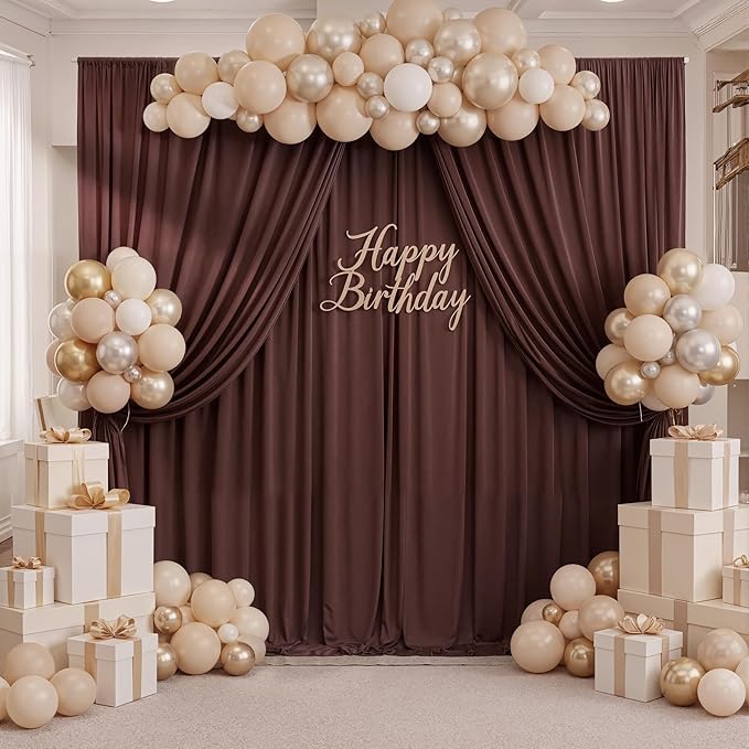 10x8 ft Wrinkle Free Brown Backdrop Curtain for Parties, Thick Polyester Photo Backdrop Drapes 2 Panels for Wedding Birthday Party Photography Background Baby Shower