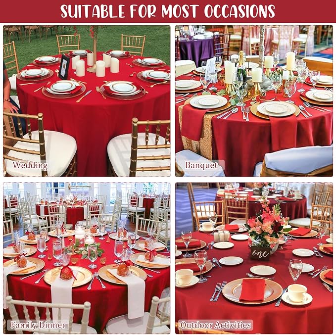 Fivenl 8 Pack Premium Round Tablecloth 120 Inch Red Round Table Covers Bulk Washable Polyester Fabric Round Table Clothes for Wedding Party Reception Banquet Buffet Restaurant (Red, 120 Inch)