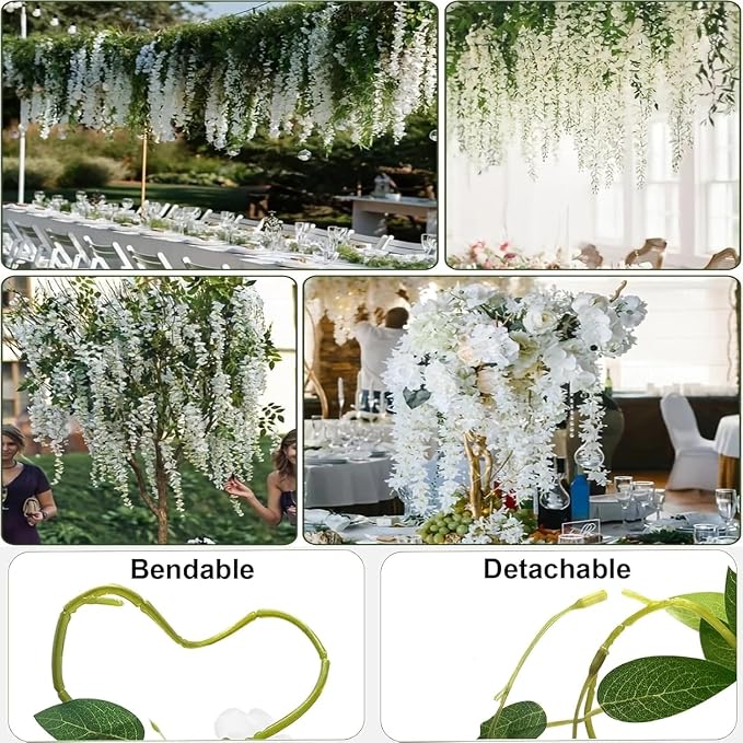 BSMYBO 30 Branches Wisteria Hanging Flowers White Artificial Wisteria Hanging Flowers Garlands Vine for Wedding Arch Party Ceremony Home Garden Backdrop Wall Decoration (2 Pack)
