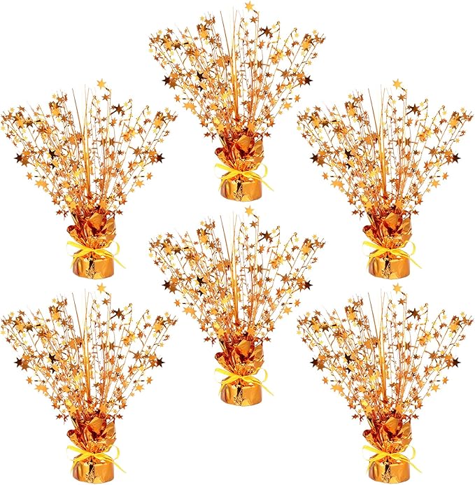 Crowye 6 Pcs Metallic Foil Spray Centerpiece Party Star Decoration Table Decor for Birthday Wedding Bachelorette Summer Party Holiday(Orange,Small Star)
