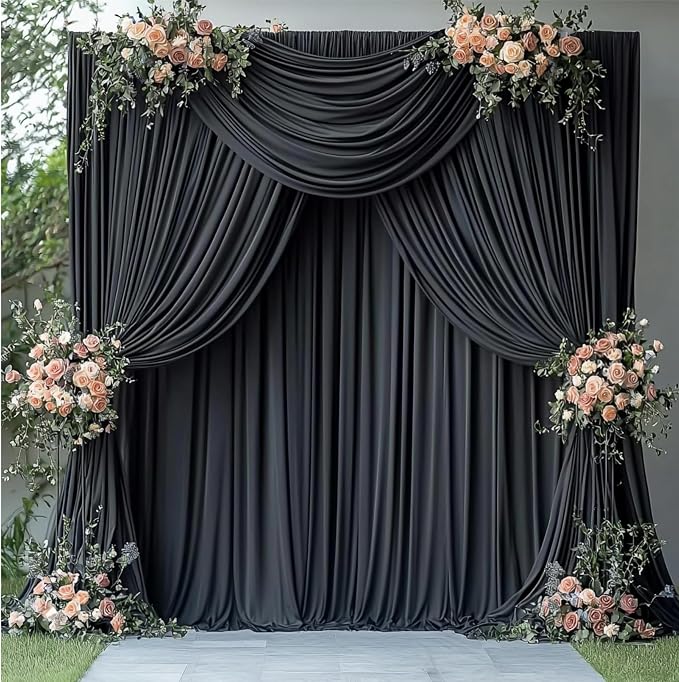50ftx14ft Black Backdrop Curtains for Wedding-Wrinkle Free Backdrops Curtain Drapes Fabric Decorations Photo Back Drop Cloth for Baby Shower Photography Stage Reception 10Panels 14ft(H) x 5ft(W)