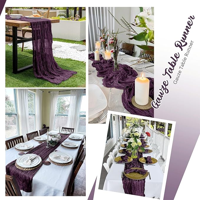 16 Pack Dark Purple Cheesecloth Table Runners 20x120 Inch Gauze Table Runner 10FT Easter Cheese Cloth Table Runner Rustic Sheer Runner for Wedding Baby Shower Birthday Party Table Decor