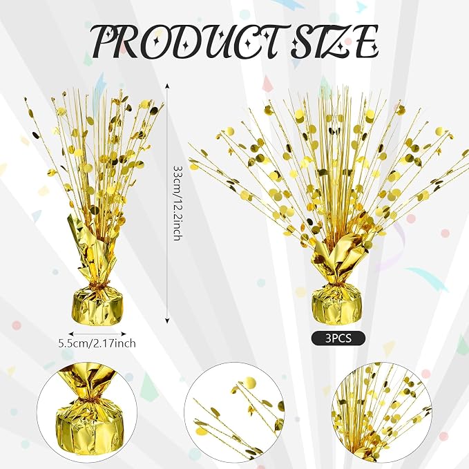 Crowye 6 Pcs Gold Metallic Foil Spray Centerpiece Table Decoration Gold Round Spray Centerpiece for Party Table Decor for Holiday Birthday Party