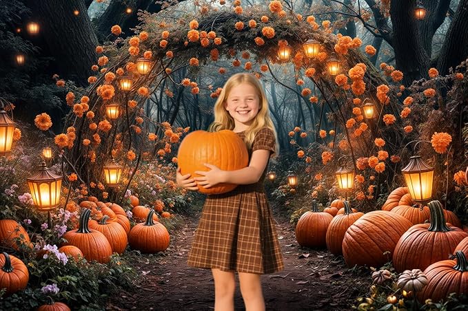 15 x 10 ft Fall Photography Backdrop Autumn Forest Maple Leaves Pumpkins Thanksgiving Party Supplies Nature Scenery Path Landscape Outdoor Party Decor Photo Booth Studio Props
