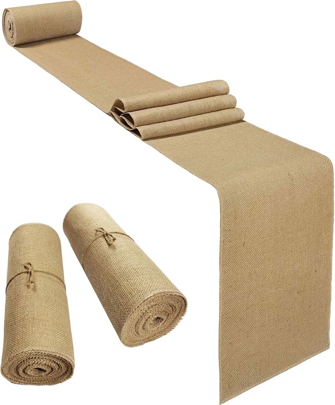2 Pack 12 inch x 10 Yards Burlap Table Runners, Burlap Roll,Natural Rustic Jute Table Runner Bulk for Western Wedding Table Decorations,Farmhouse Style Party,Kitchen Coffee Table Decor Cover