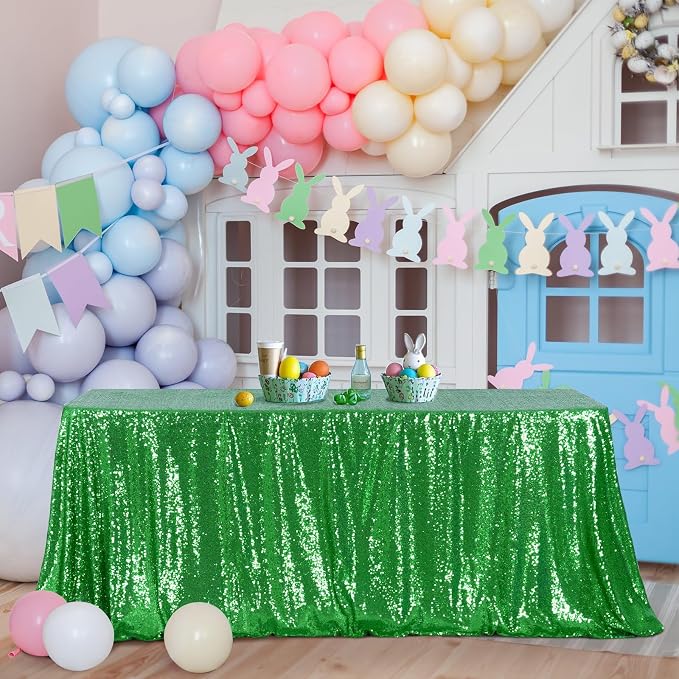 Poise3EHome Green Sequin Tablecloth 50×72 Inch Rectangle Sparkly Fabric Table Cover Overlay for Christmas Baby Shower Birthday Party Wedding Holiday Decoration
