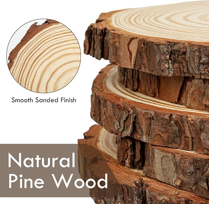 Large Unfinished Natural Wood Slices - 6 Pcs Natural Round Discs Rustic Wood Slices 7.9-9 Inch Wooden Tree Bark Discs for DIY Crafts Centerpieces Table Base Decoration Wedding Ornaments Coasters