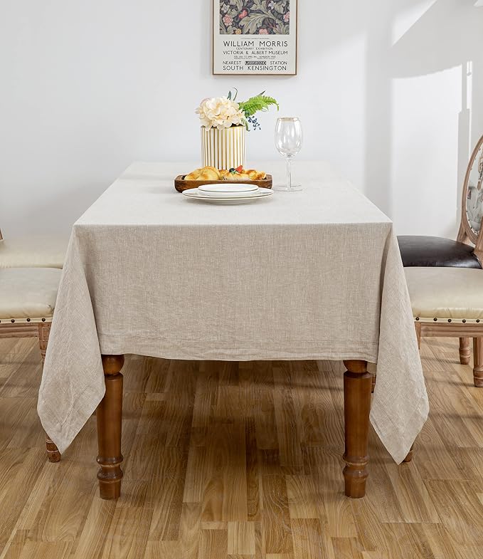 Linen World Linen Tablecloth,100% French Linen Natural Tablecloth 132" x 90" Inch,Washable Rectangular Tablecloth for Dining,Outdoor,Weddings and Restaurants,Decorative Thanksgiving Christmas