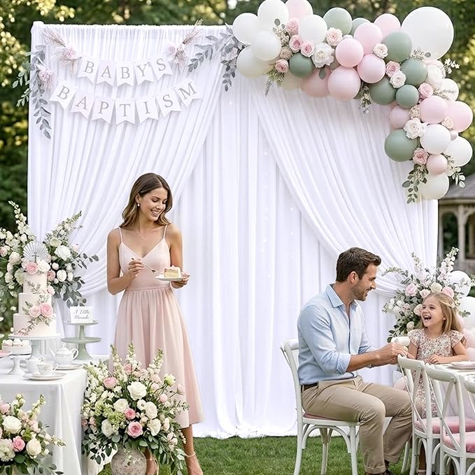 50ft×10ft Wrinkle Free White Backdrop Curtain for Parties, 10 Panels 5×10ft Polyester Photo Backdrop Drapes Wedding Back Drop Cloth for Birthday Baby Shower Photography Background Curtains