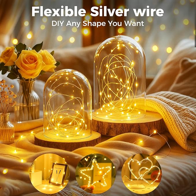 24 Pack Fairy Lights Battery Operated with Timer, 3 Modes 7ft Mini String Lights, 20 LED Silver Wire Bulk Twinkle Light for Valentine's Day Wedding Party Table Centerpieces,Warm White